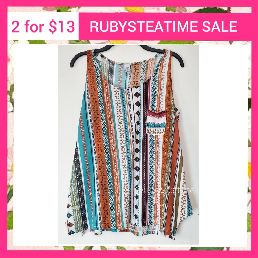✨️SALE✨️2 for $13✨️ Boho Festival Earthy, Ethnic, Geometric Print Knit Tank Top